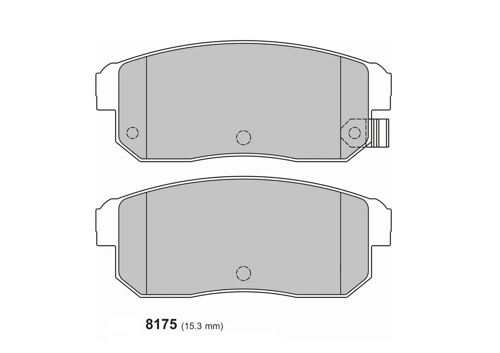 Two brake pads shown in top and bottom views; part 8175, 15.3 mm thick (technical drawing).